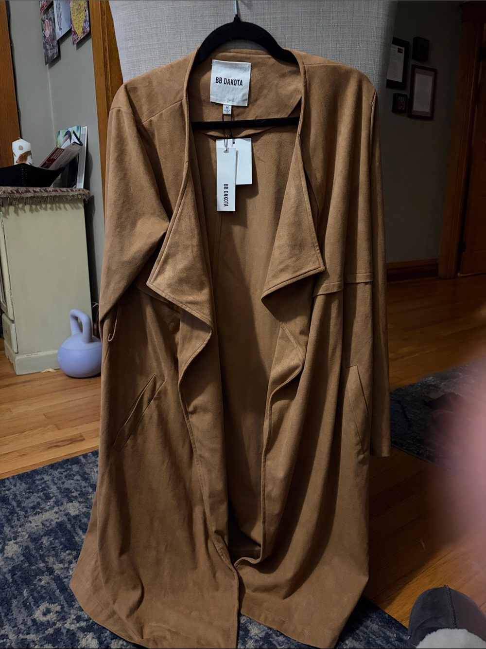 BB Dakota Camel Faux Suede-Waterfall Trench Coat